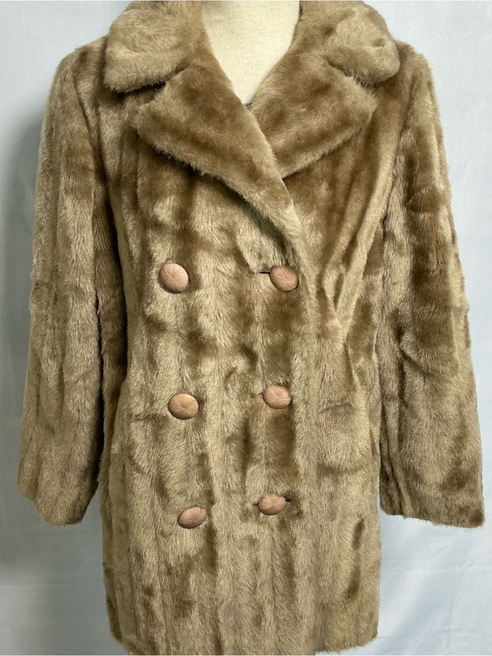 Women's Faux Fur Double-Breasted Coat - Taupe